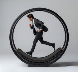 man running in a treadmill wheel